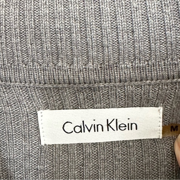 Calvin Klein Cowl Neck Ribbed Knit Sweater Dress Cap Sleeves Gray Size Medium - Picture 10 of 11